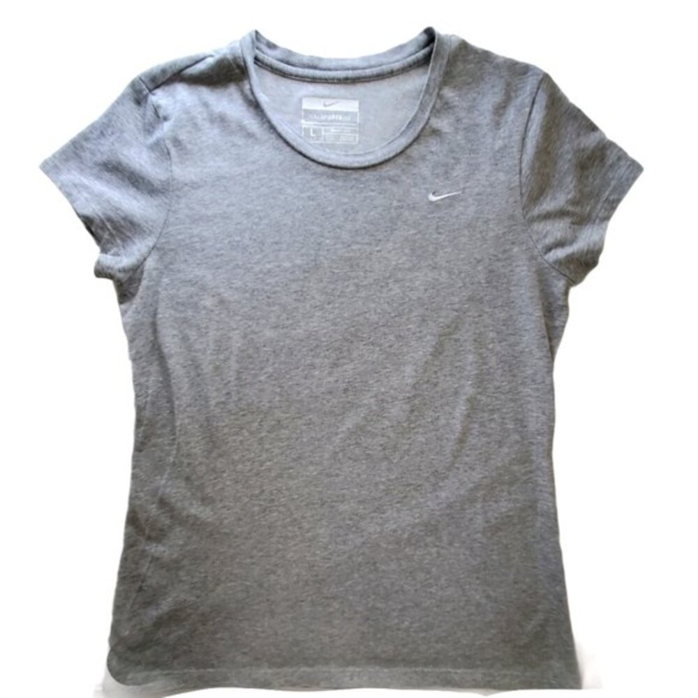 Nike Fit Dry Sports Tee Grey Embroidered Logo Women Size L - Picture 8 of 8